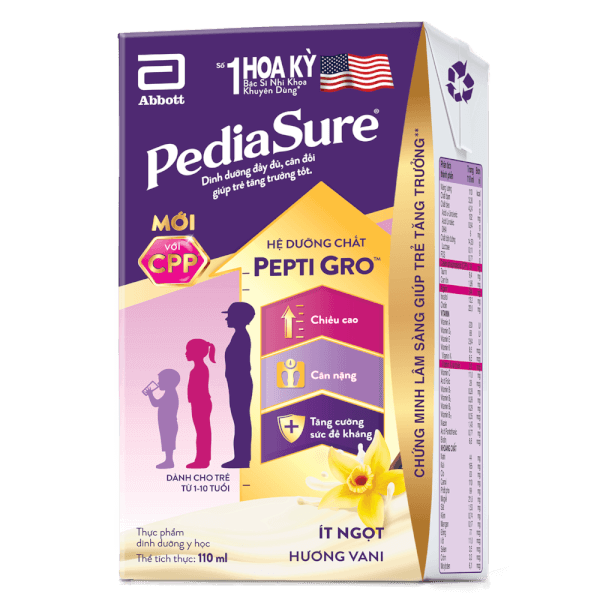 Combo 3 Thùng Thực phẩm dinh dưỡng y học cho trẻ 1-10 tuổi: Pediasure hương vani (110ml) (Lốc 4)