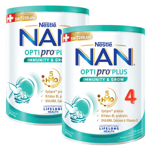 Combo 2 Sữa Nan Optipro PLUS 4 850g, với 5HMO, công thức từ Thụy Sĩ (2-6 tuổi)