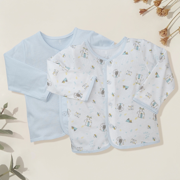 Cặp áo sơ sinh cài giữa tay dài Animo KV422076 (NB-12M,Xanh biển)
