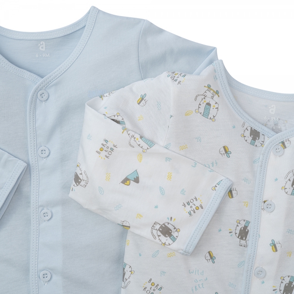 Cặp áo sơ sinh cài giữa tay dài Animo KV422076 (NB-12M,Xanh biển)