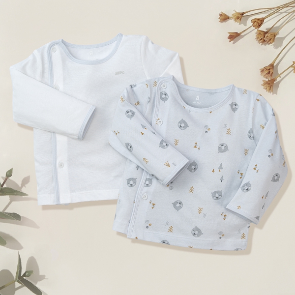 Cặp áo sơ sinh cài chéo tay dài Animo KV422062 (NB-12M,Xám)