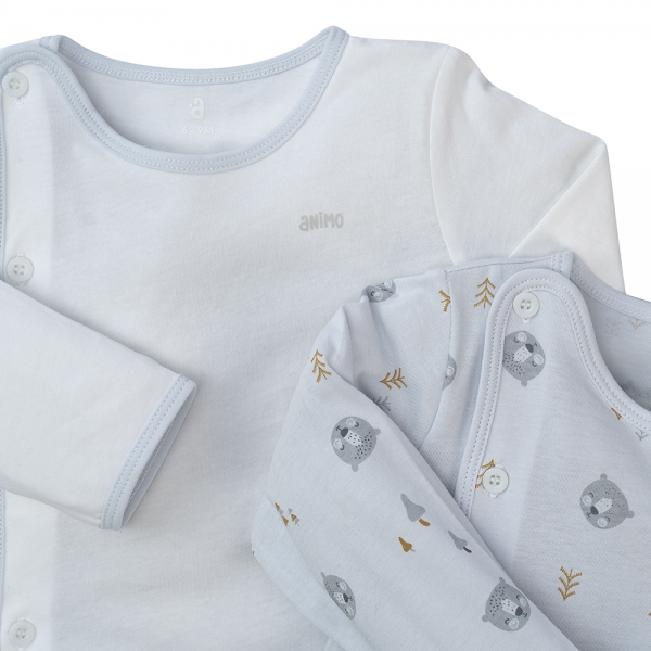 Cặp áo sơ sinh cài chéo tay dài Animo KV422062 (NB-12M,Xám)