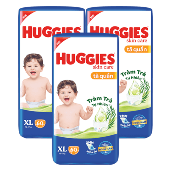 Combo 3 Tã quần Huggies Skincare gói cực đại (XL, 12-17kg, 60 miếng)