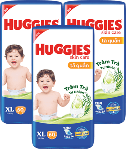 Combo 3 Tã quần Huggies Skincare gói cực đại (XL, 12-17kg, 60 miếng)