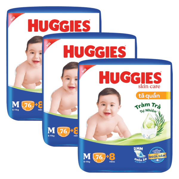 Combo 3 Tã quần Huggies Skincare gói cực đại (M, 6-11kg, 76 miếng)