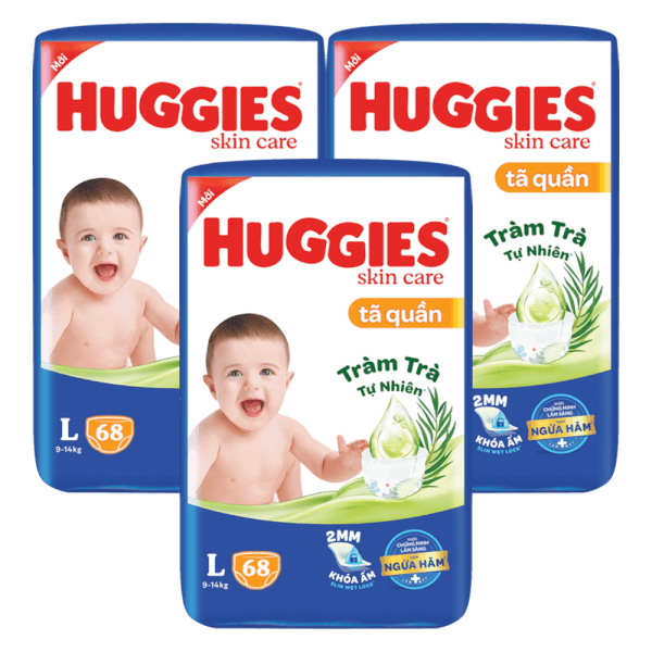 Combo 3 Tã quần Huggies Skincare gói cực đại (L, 9-14kg, 68 miếng)