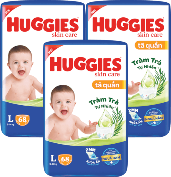 Combo 3 Tã quần Huggies Skincare gói cực đại (L, 9-14kg, 68 miếng)