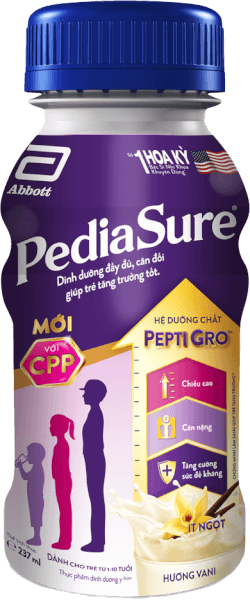 Thùng Thực phẩm dinh dưỡng y học cho trẻ 1-10 tuổi: Pediasure dạng lỏng hương vani 237ml (Lốc 6 chai)
