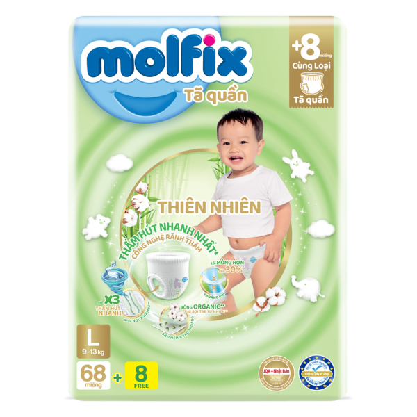 Combo 2 Tã quần Molfix (L, 9 - 13kg, 68 miếng) (giao bao bì ngẫu nhiên)