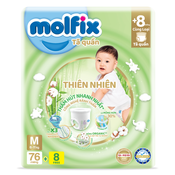 Tã quần Molfix Thiên Nhiên (M, 6 - 11kg, 76 miếng) (giao bao bì ngẫu nhiên)