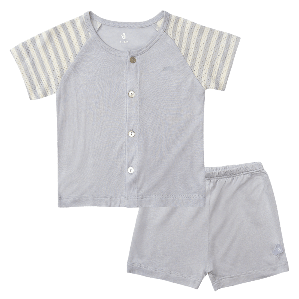 Bộ sơ sinh tính năng ngắn, vải lưới Animo I0322022 (0-24M,Xám)