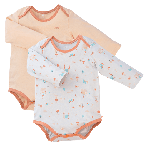 Set Bodysuit tam giác DT Animo KV1122060 (0-12M, Cam_Xám họa tiết)