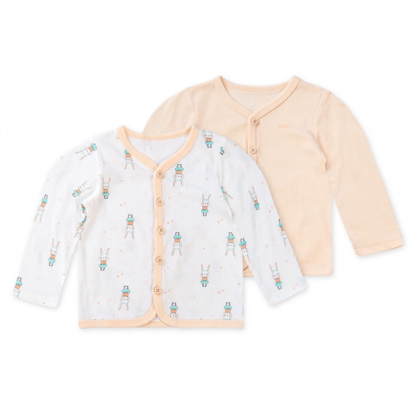 Cặp áo ss cài giữa tay dài Animo NB422053 (3-6M,cam-trắng)