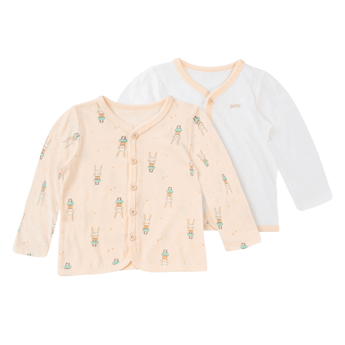 Cặp áo ss cài giữa tay dài Animo NB422053 (3-6M,cam-trắng)