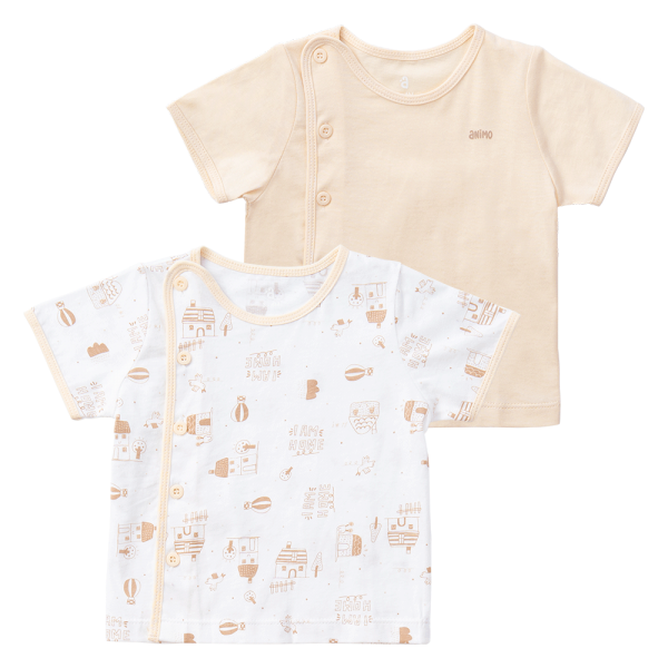 Cặp áo sơ sinh cài chéo tay ngắn Animo KV123001 (NB-12M,Kem)
