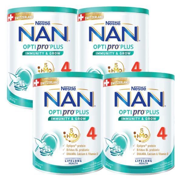 Combo 4 Sữa Nan Optipro PLUS 4 850g, với 5HMO, công thức từ Thụy Sĩ (2-6 tuổi)