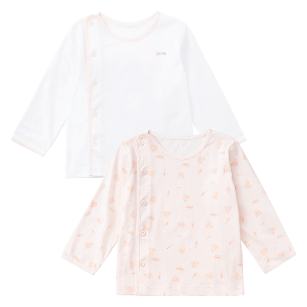 Cặp áo sơ sinh cài chéo tay dài Animo KV223016 (NB-12M,Cam họa tiết_Trắng)
