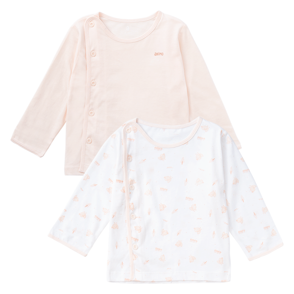 Cặp Áo SS cài chéo tay dài Animo KV223015 (6-9M,Trắng họa tiết-Cam)