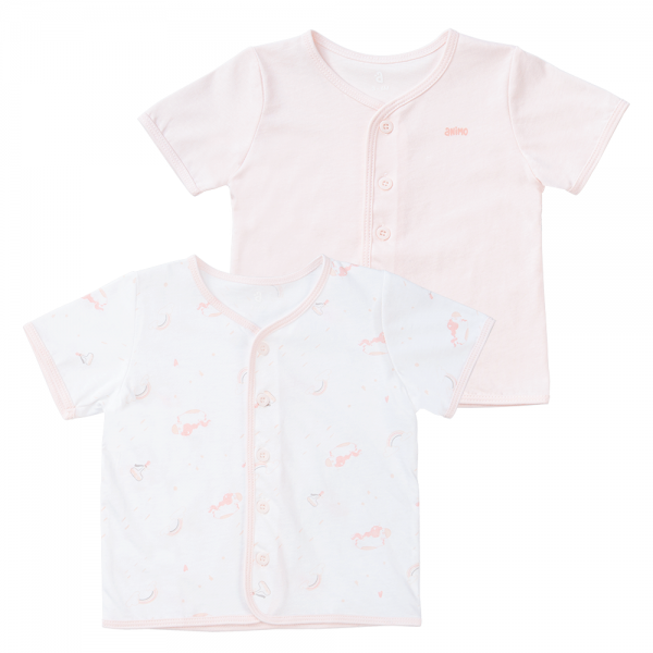 Cặp áo sơ sinh cài giữa tay ngắn Animo KV223017 (NB-12M,Trắng họa tiết_Hồng)