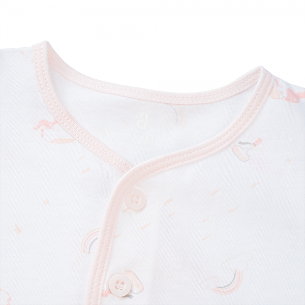 Cặp áo sơ sinh cài giữa tay ngắn Animo KV223017 (NB-12M,Trắng họa tiết_Hồng)