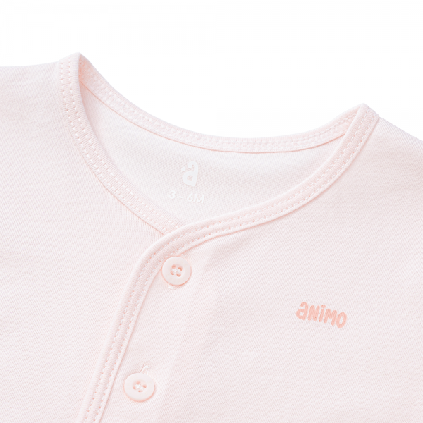 Cặp áo sơ sinh cài giữa tay ngắn Animo KV223017 (NB-12M,Trắng họa tiết_Hồng)