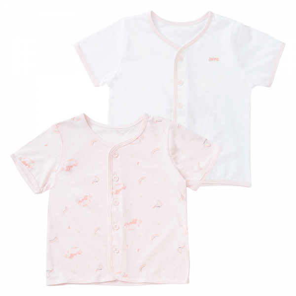 Cặp Áo SS cài giữa tay ngắn Animo KV223018 (6-9M,Hồng họa tiết_Trắng)