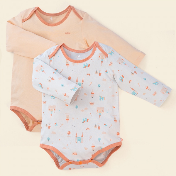 Set Bodysuit tam giác DT Animo KV423007 (0-12M,Cam_Xám họa tiết)
