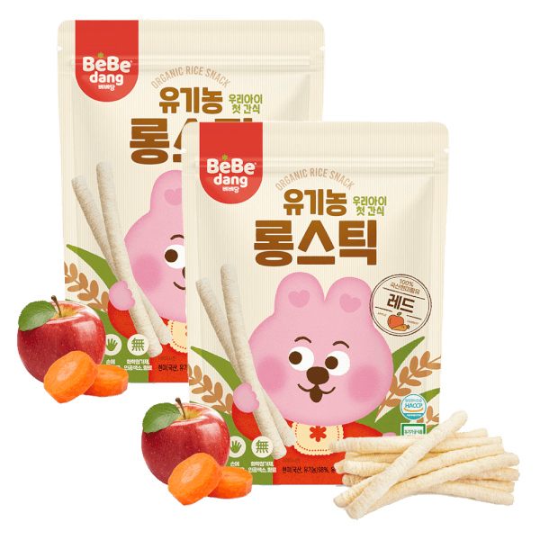 Combo 2 Bánh Gạo Lứt Hữu Cơ Bebedang Hình Que Dài Vị Táo & Cà Rốt