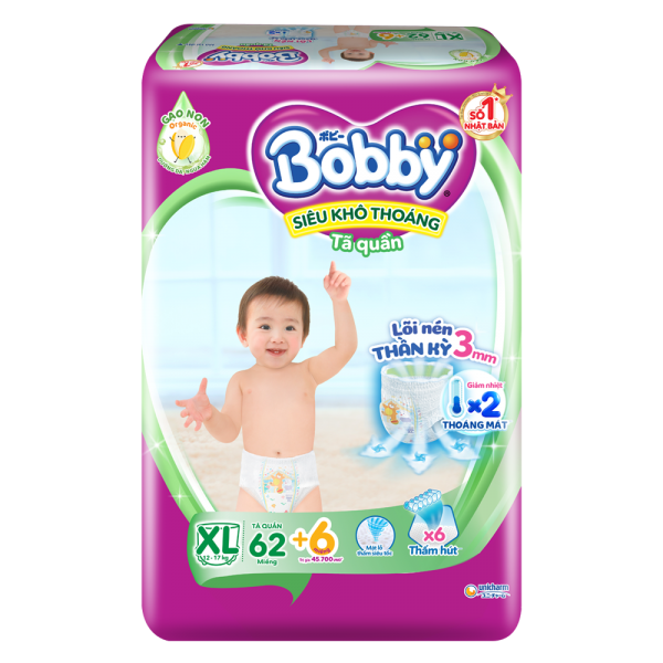 Combo 4 gói Bỉm tã quần Bobby size XL 62 miếng (12-17kg)
