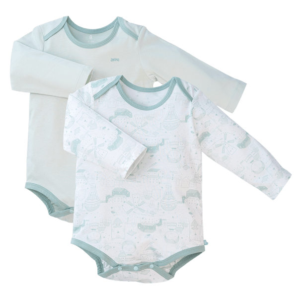 Set Bodysuit tam giác DT Animo KV423005 (0-12M,Xanh lá_trắng họa tiết)