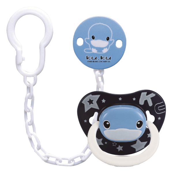 Combo 1 Dây giữ ty ngậm cho bé Kuku (KU5303) và 1 Ty giả cho bé bằng silicone (KU5513, 6M , Xanh)