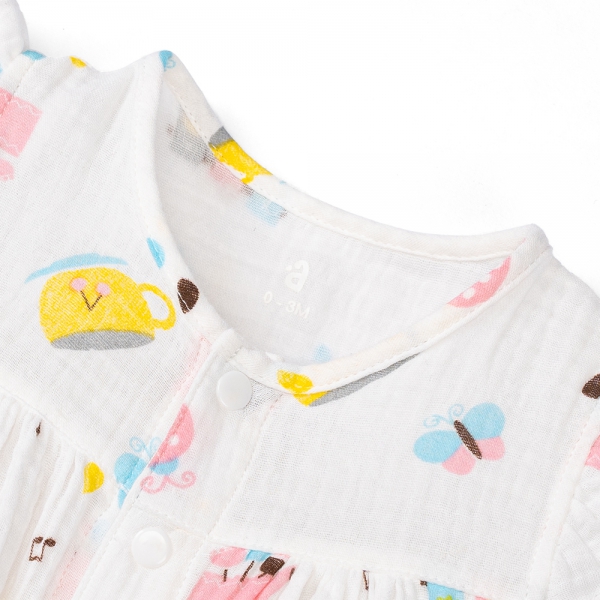 Body bé gái dài Animo G0122004 (0-12M,Trắng)