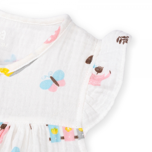 Body bé gái dài Animo G0122004 (0-12M,Trắng)