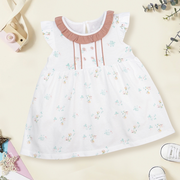 Đầm bé gái Hoa và bé Animo BH922031 (2-3Y,Trắng họa tiết)