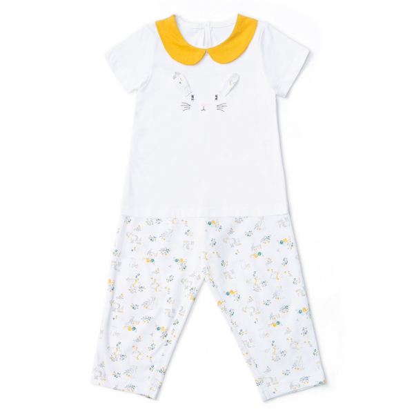 Bộ bé gái dài, Bst Thỏ và hoa Animo HN1222004 (3-4Y,Trắng)