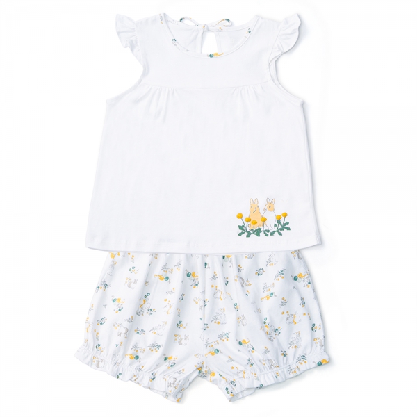 Bộ bé gái ngắn, Bst Thỏ và hoa Animo HN1222002 (18-24M,Trắng)