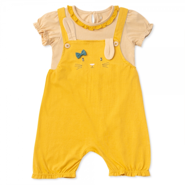 Bộ yếm bé gái ngắn, Bst Thỏ và hoa Animo HN1222001 (9-12M,Vàng)