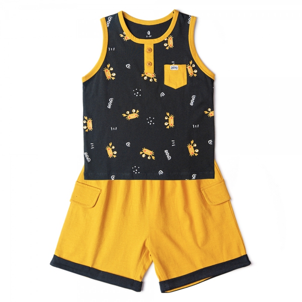 Bộ bé trai ngắn Bst Cua sốt trứng muối Animo HN1022089 (2-3Y,Xám đậm)