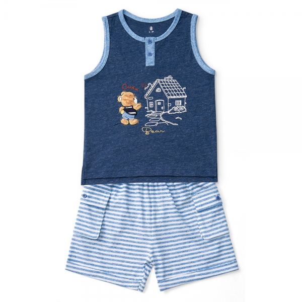 Bộ bé trai ngắn Bst Gấu mụp Animo VĐ1122089 (9-12M,Xanh )