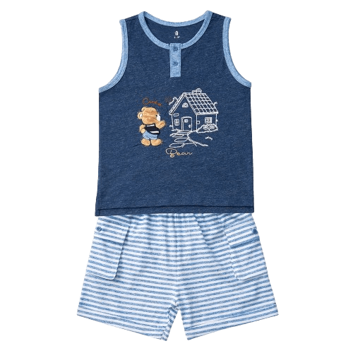 Bộ bé trai ngắn Bst Gấu mụp Animo VĐ1122089 (6M-6Y,Xanh)