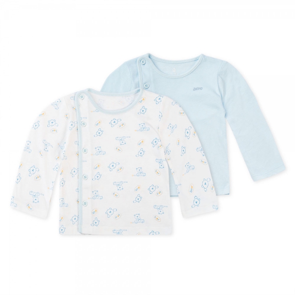 Cặp áo ss cài chéo tay dài Animo NB422049 (0-3M,xanh-trắng)