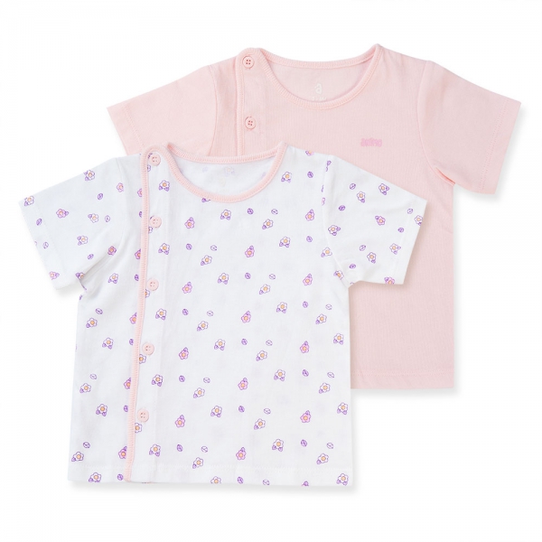 Cặp áo sơ sinh cài chéo tay ngắn Animo NB422051 (NB-9M, Hồng-trắng-Giao màu ngẫu nhiên)