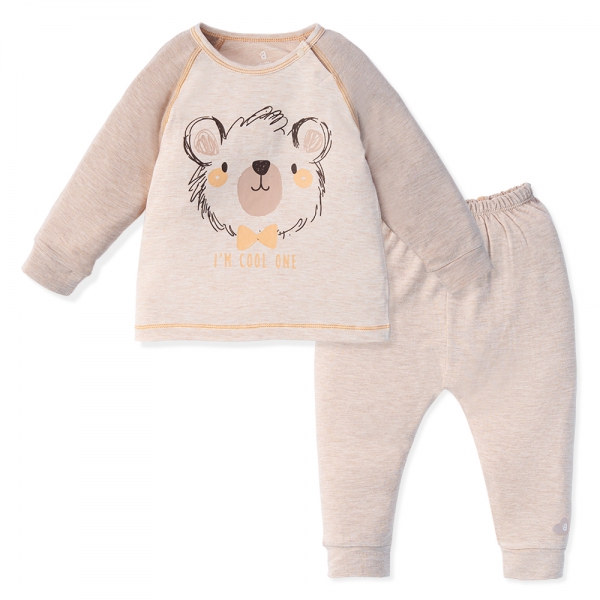 Bộ tính năng dài, vải sợi sồi Bst Gấu nâu  Animo BMC123113 (6-9M,Nâu nhạt)