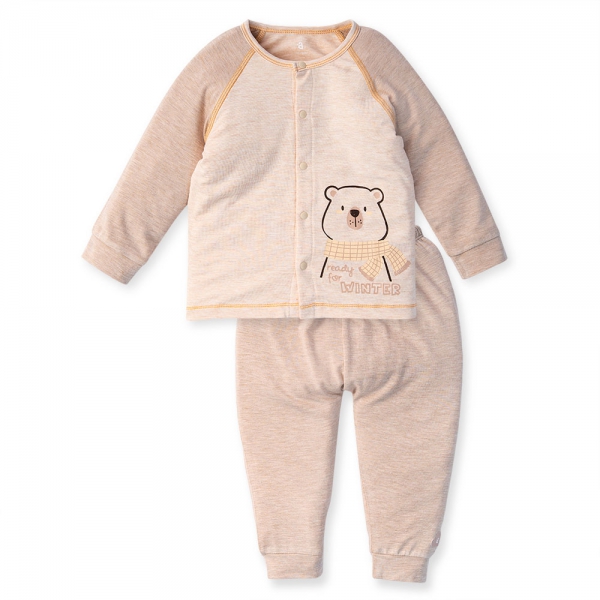Bộ tính năng dài, vải sợi sồi Bst Gấu nâu  Animo BMC123087 (9-12M,Nâu nhạt)