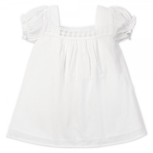 Đầm vải bé gái cổ vuông Animo TX1022026 (9-12M,Trắng)