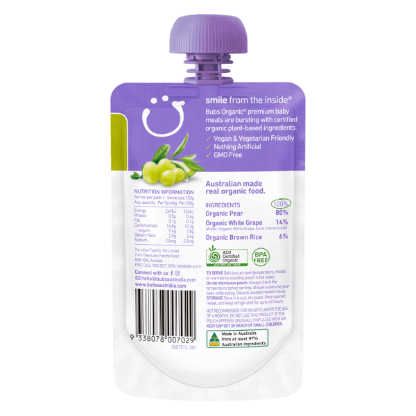 Trái Cây Nghiền Bubs Organic Lê & Nho