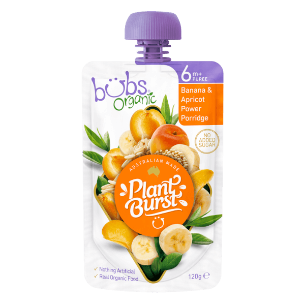 Trái Cây Nghiền Bubs Organic Ngũ Cốc, Chuối & Mơ