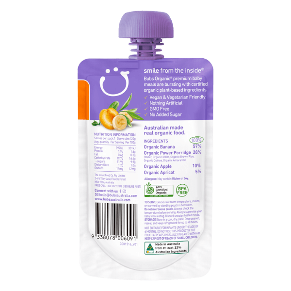 Combo 2 Trái Cây Nghiền Bubs Organic Ngũ Cốc, Chuối