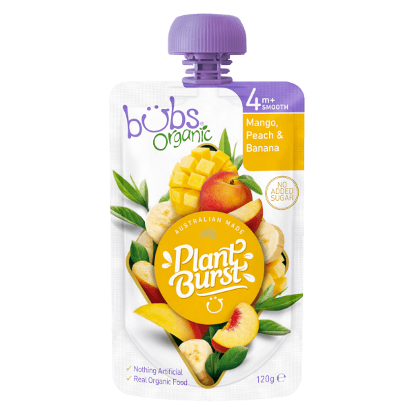 Trái Cây Nghiền Bubs Organic Xoài, Đào & Chuối