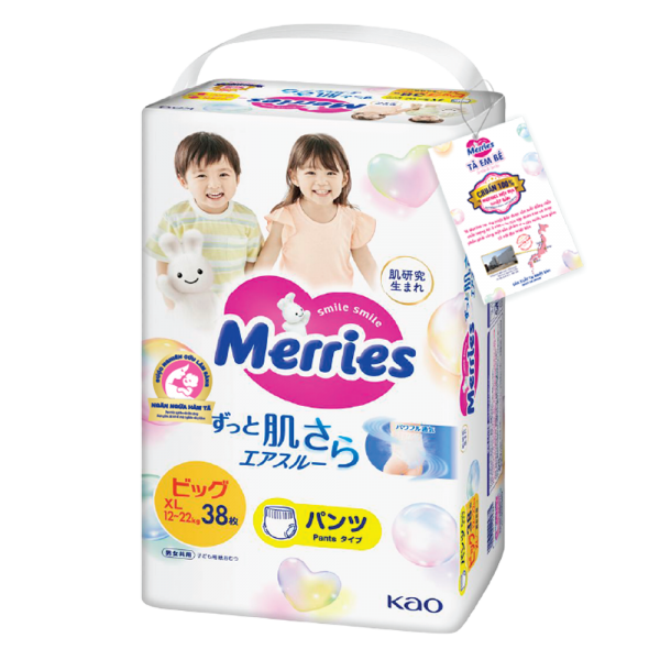 Tã quần Merries (XL, 12-22kg, 38 miếng) (giao bao bì ngẫu nhiên)